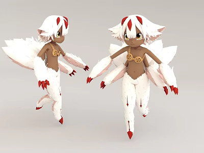 Two Fox Like Game Movie Characters With White Fur Red Accents And Gold Accessories 3d model