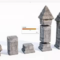 Decorative Stone Columns With Pyramid Tops And Square Bases In Various Sizes 3d model