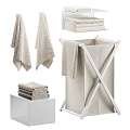 Modern Bathroom Set With Folded Hanging Towels And Storage Rack Basket