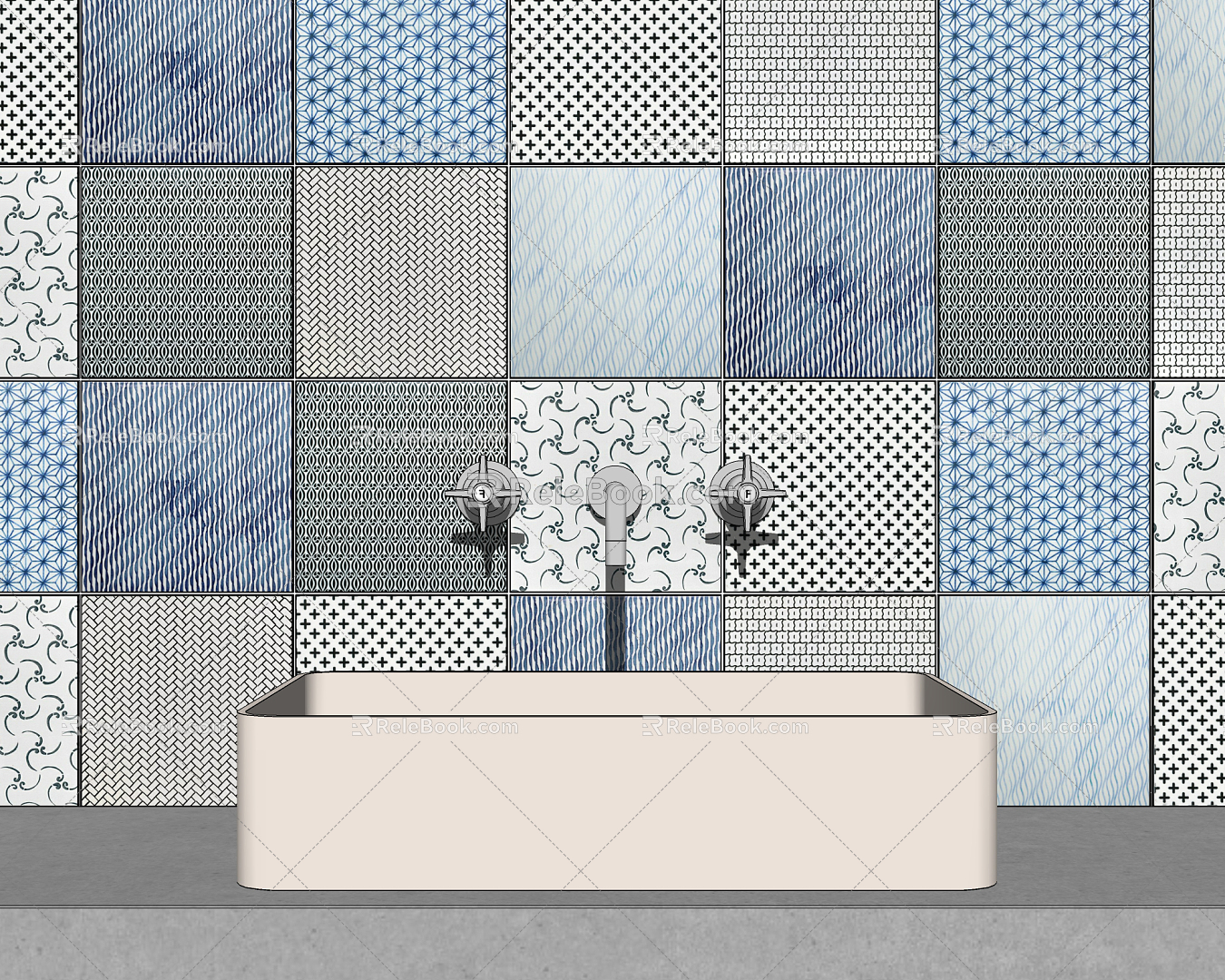 Modern wash basin bathroom tile counter basin combination 3d model