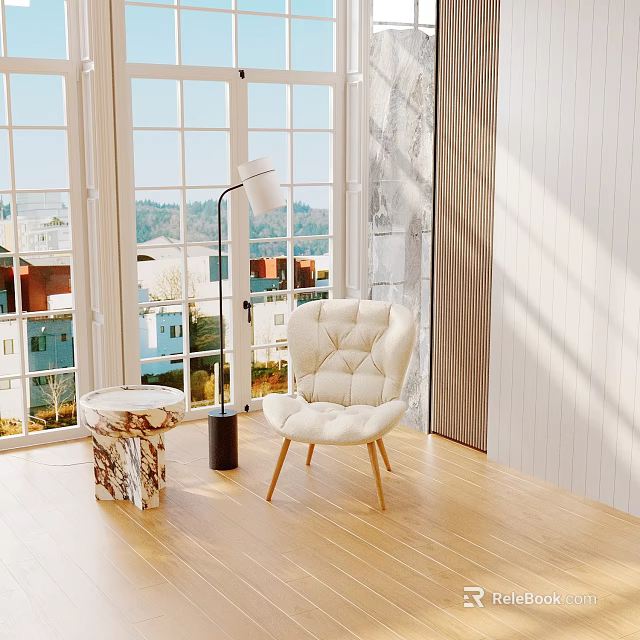 White Indoor Inflatable Model Chair Furniture With Large Window And Wooden Floor 3d model 