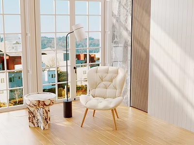 White Indoor Inflatable Model Chair Furniture With Large Window And Wooden Floor 3d model