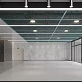 Modern Minimalist Lobby Reception Area With Geometric Walls Lighting Strips And Open Space