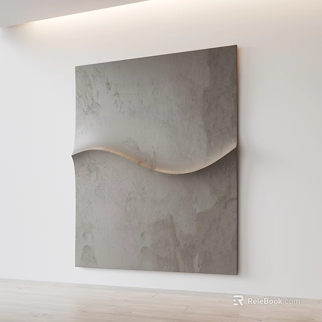 Gray Square Wall Decor With Wavy Design And Textured Surface Mounted On White Wall 3d model 