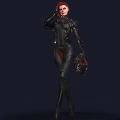 Woman in Black and Red Futuristic Combat Suit with Mechanical Arm Details