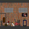 Gym Interior With Red Brick Walls Windows Barbell Dumbbells Treadmill And Yoga Mat