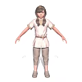 Child with Brown Hair in Standing Pose Wearing White T-shirt Brown Pants and Belt