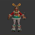 Christmas Themed Character With Reindeer Antlers Green Red Costume And Gift Decorations