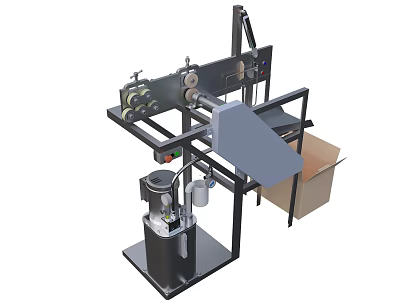 Sturdy Industrial Equipment With Stand Rollers Control Panel Tank And Cardboard Box 3d model