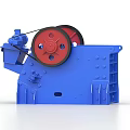 Blue Industrial Jaw Crusher With Red Pulleys And Metal Frame Structure