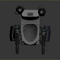 Futuristic Mechanical Toilet Design With Blue Structure White Base Gray Seat And Yellow Tip Cannons