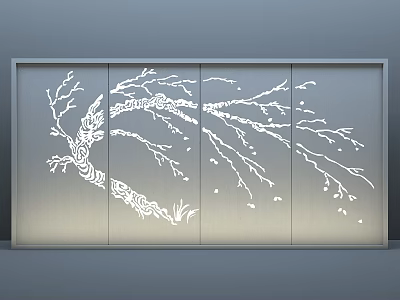 Multi Panel Wall With White Branch Decorative Design And Modern Aesthetic Look 3d model