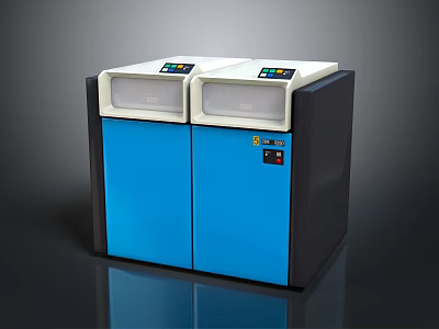 Dual Unit Computer Office Shredder With Blue Cabinets White Top Control Panels And Transparent Windows 3d model