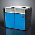 Dual Unit Computer Office Shredder With Blue Cabinets White Top Control Panels And Transparent Windows 3d model