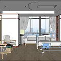 Elegant Modern Hospital Ward Interior With Medical Bed Sofa Shelves And White Wooden Tones