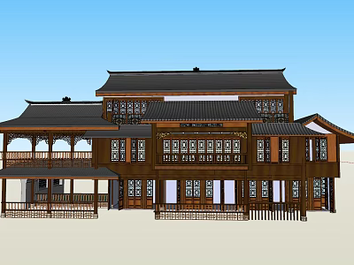 Ancient Chinese Architecture Featuring Traditional Wooden Structure Classic Eaves And Carved Windows 3d model