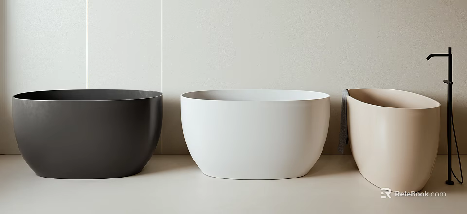 Modern Minimalist Bathtub Design With Black White And Beige Colors On Light Surface 3d model 