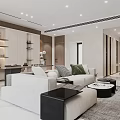 Modern Living Dining Room Interior Design With TV Wall Sofa Dining Table And Decorative Shelves