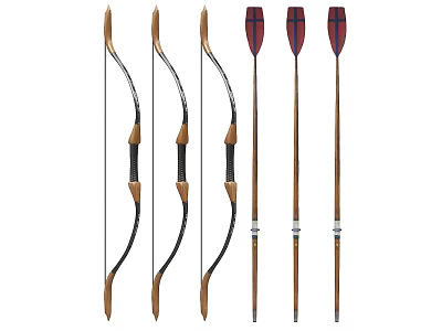 Traditional Archery Weapons Set With Three Bows And Arrows For Hunting 3d model