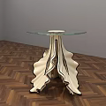 Modern Coffee Table With Glass Top And White Black Leaf Shaped Legs On Wooden Floor