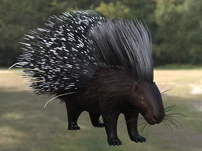Spiny Reptile With Thorny Scales In Natural Grassy Field And Forest Background 3d model
