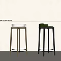 Poliform Modern Bar Stools In Light Wood And Green With Contrasting Legs On White Background