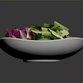 Fresh Salad with Green Lettuce Red Tomatoes Purple Radicchio and White Cheese in White Bowl