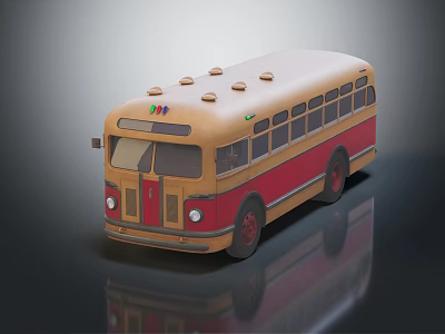 Vintage Yellow And Red Bus With Classic Exterior Design And Roof Details 3d model