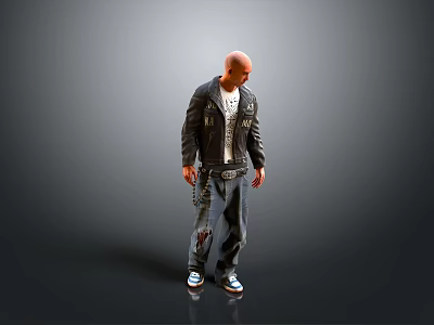 Daily Living Apparel Including Black Leather Jacket White T-shirt Ripped Jeans Necklace And Shoes 3d model