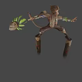 Game Movie Monkey Character With Glowing Green Staff Standing On Wooden Stumps Making Victory Sign