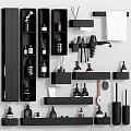 Modern Bathroom Wall Accessories Display With Black Shelves And Essentials 3d model