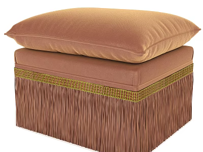 Soft Brown Ottoman With Padded Cushion And Fringed Trim Design 3d model
