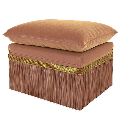Soft Brown Ottoman With Padded Cushion And Fringed Trim Design 3d model