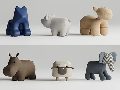 Cute Animal Shaped Stools in Various Colors with Modern Playful Design 3d model