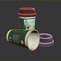 Green And White Disposable Paper Cups With Lids And Recyclable Symbol For Daily Use