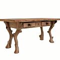 Rustic Wooden Table With Branch Shaped Legs And Drawers On Tabletop