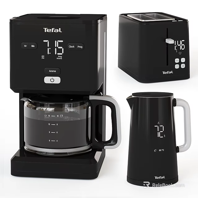 Modern Tefal Kitchen Appliances Coffee Maker And Kettle With Digital Display Features 3d model 