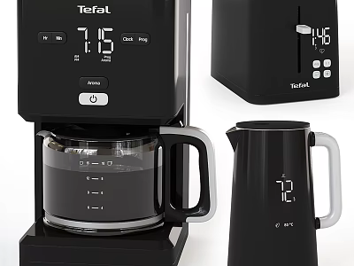 Modern Tefal Kitchen Appliances Coffee Maker And Kettle With Digital Display Features 3d model