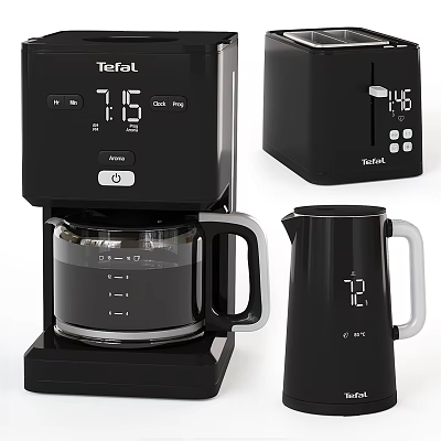 Modern Tefal Kitchen Appliances Coffee Maker And Kettle With Digital Display Features 3d model