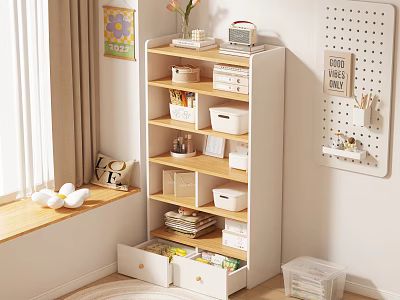 White Multi layer Storage Shelf With Storage Boxes Drawers Books And Decorative Items 3d model