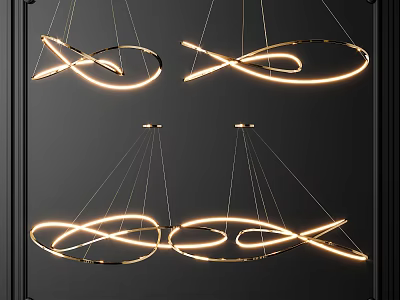 Modern Curved Chandeliers With Glowing LED Lights And Metal Frames For Interior Design 3d model