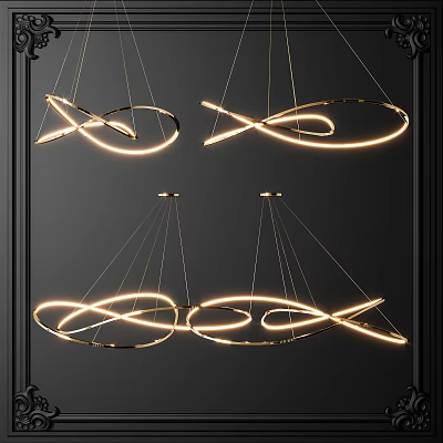 Modern Curved Chandeliers With Glowing LED Lights And Metal Frames For Interior Design 3d model