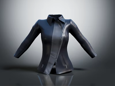 Stylish Black Leather Jacket With Collared Design Long Sleeves And Zipper Front 3d model