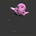 Cute Pink Game Movie Character With Fluffy Hair And Floating Red Droplets