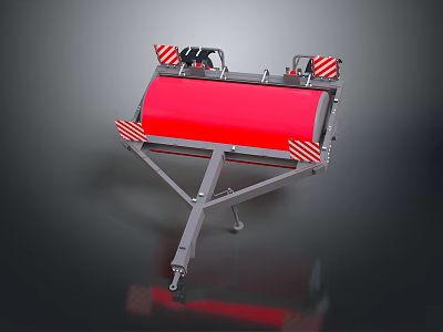 Heavy Duty Road Roller With Red Drum And Reflective Strips On Metal Frame 3d model