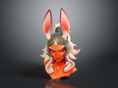 Game Movie Character With Rabbit Ears White Long Hair Green Headpiece And Orange Skin 3d model