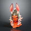 Game Movie Character With Rabbit Ears White Long Hair Green Headpiece And Orange Skin