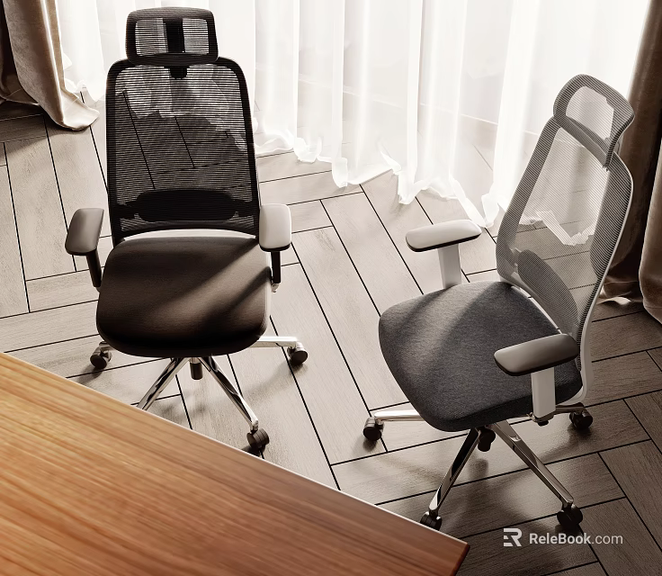 Ergonomic Mesh Back Office Chairs In Black And Gray With Adjustable Armrests 3d model 