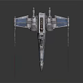 Blue Silver Spacecraft With Red Beams On Wings Flying in Space Aerospace