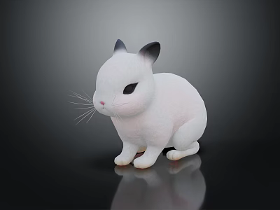Adorable White Rabbit Toy With Black Ears In Sitting Pose On Dark Background 3d model